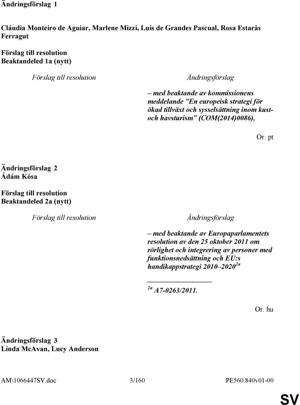 pt 2 Ádám Kósa Beaktandeled 2a (nytt) med beaktande av Europaparlamentets resolution av den 25 oktober 2011 om rörlighet och integrering av