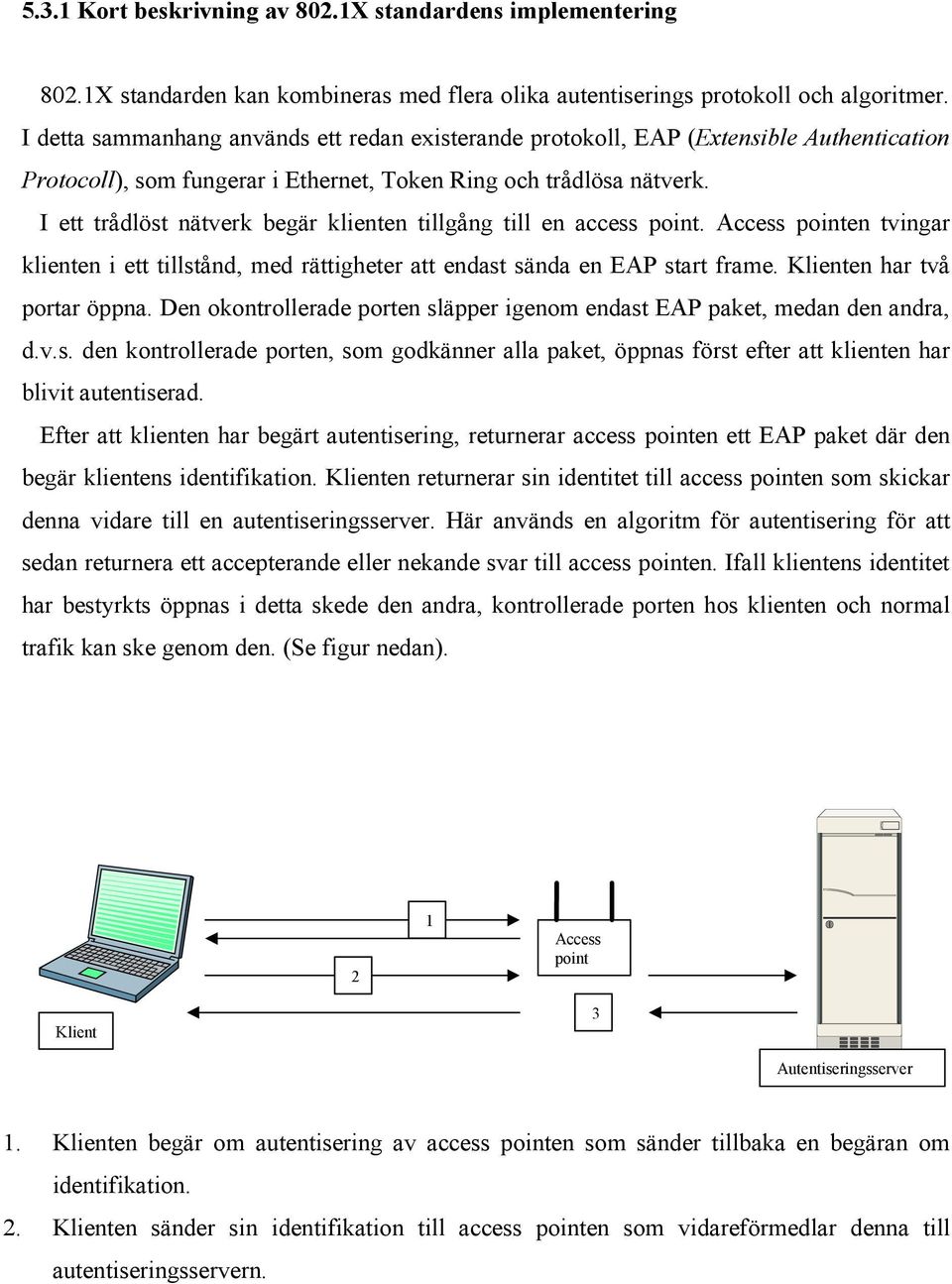 I ett trådlöst nätverk begär klienten tillgång till en access point. Access pointen tvingar klienten i ett tillstånd, med rättigheter att endast sända en EAP start frame.