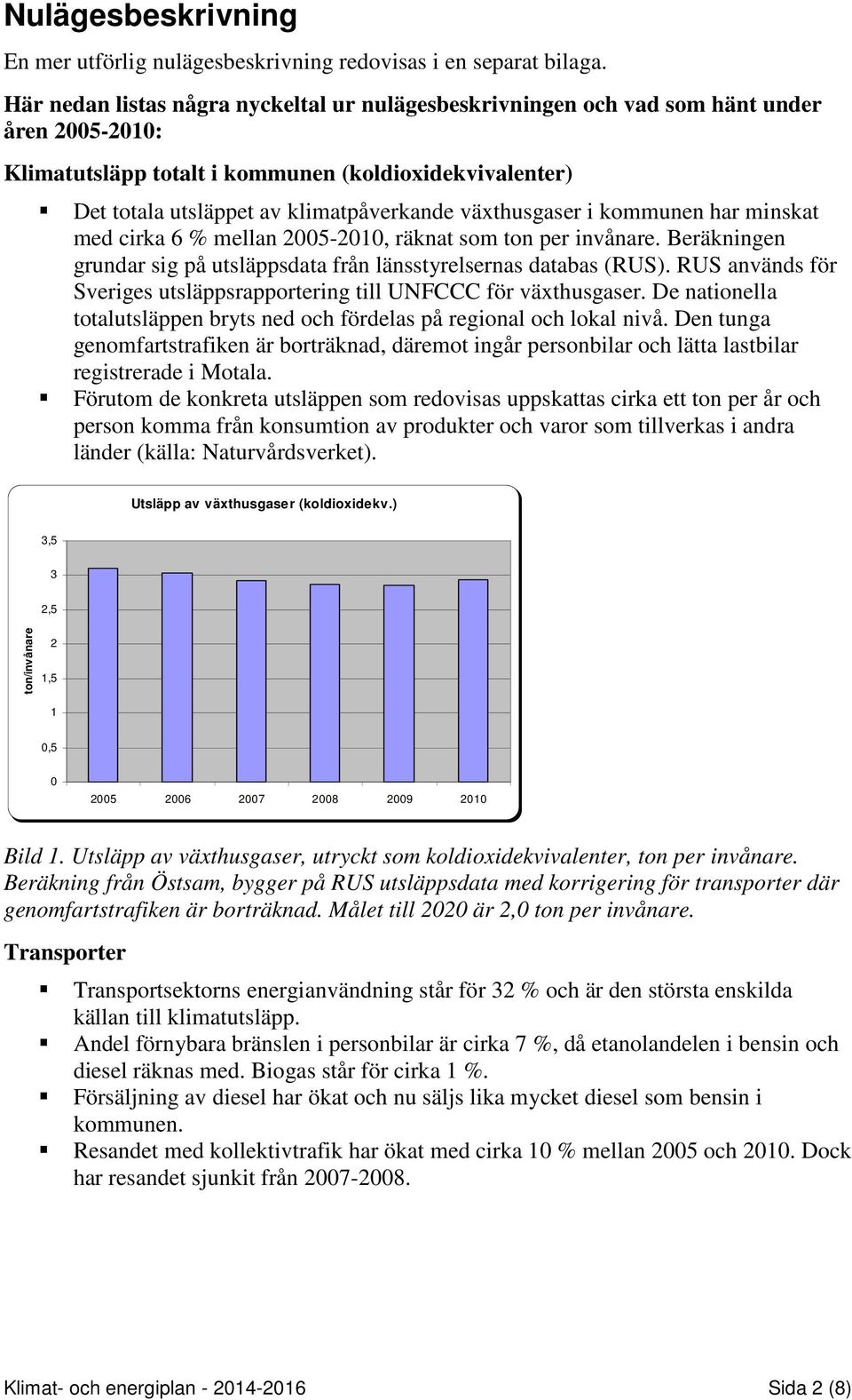 växthusgaser i kommunen har minskat med cirka 6 % mellan 2005-2010, räknat som ton per invånare. Beräkningen grundar sig på utsläppsdata från länsstyrelsernas databas (RUS).