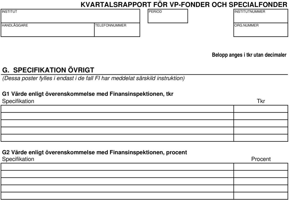 med Finansinspektionen, tkr Specifikation Tkr G2 Värde enligt