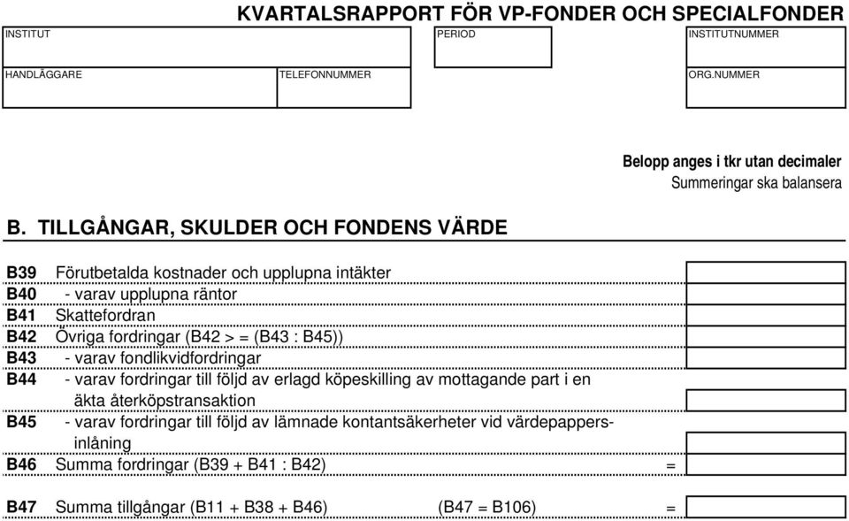 av erlagd köpeskilling av mottagande part i en äkta återköpstransaktion B45 - varav fordringar till följd av lämnade