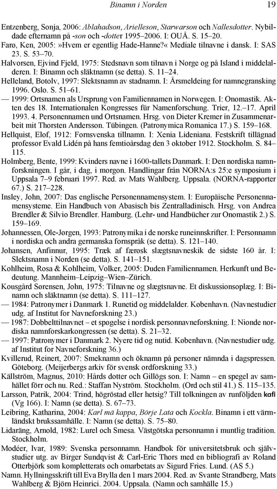 I: Binamn och släktnamn (se detta). S. 11 24. Helleland, Botolv, 1997: Slektsnamn av stadnamn. I: Årsmeldeing for namnegransking 1996. Oslo. S. 51 61.