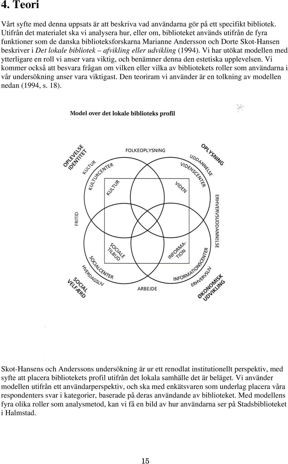 bibliotek afvikling eller udvikling (1994). Vi har utökat modellen med ytterligare en roll vi anser vara viktig, och benämner denna den estetiska upplevelsen.