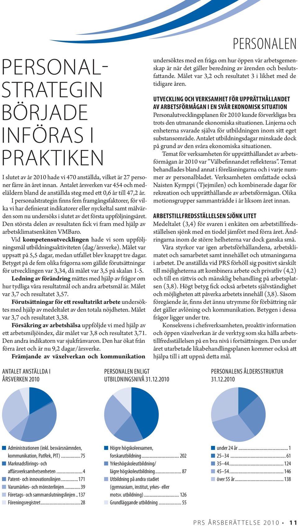 I personalstrategin finns fem framgångsfaktorer, för vilka vi har definierat indikatorer eller nyckeltal samt målvärden som nu undersöks i slutet av det första uppföljningsåret.