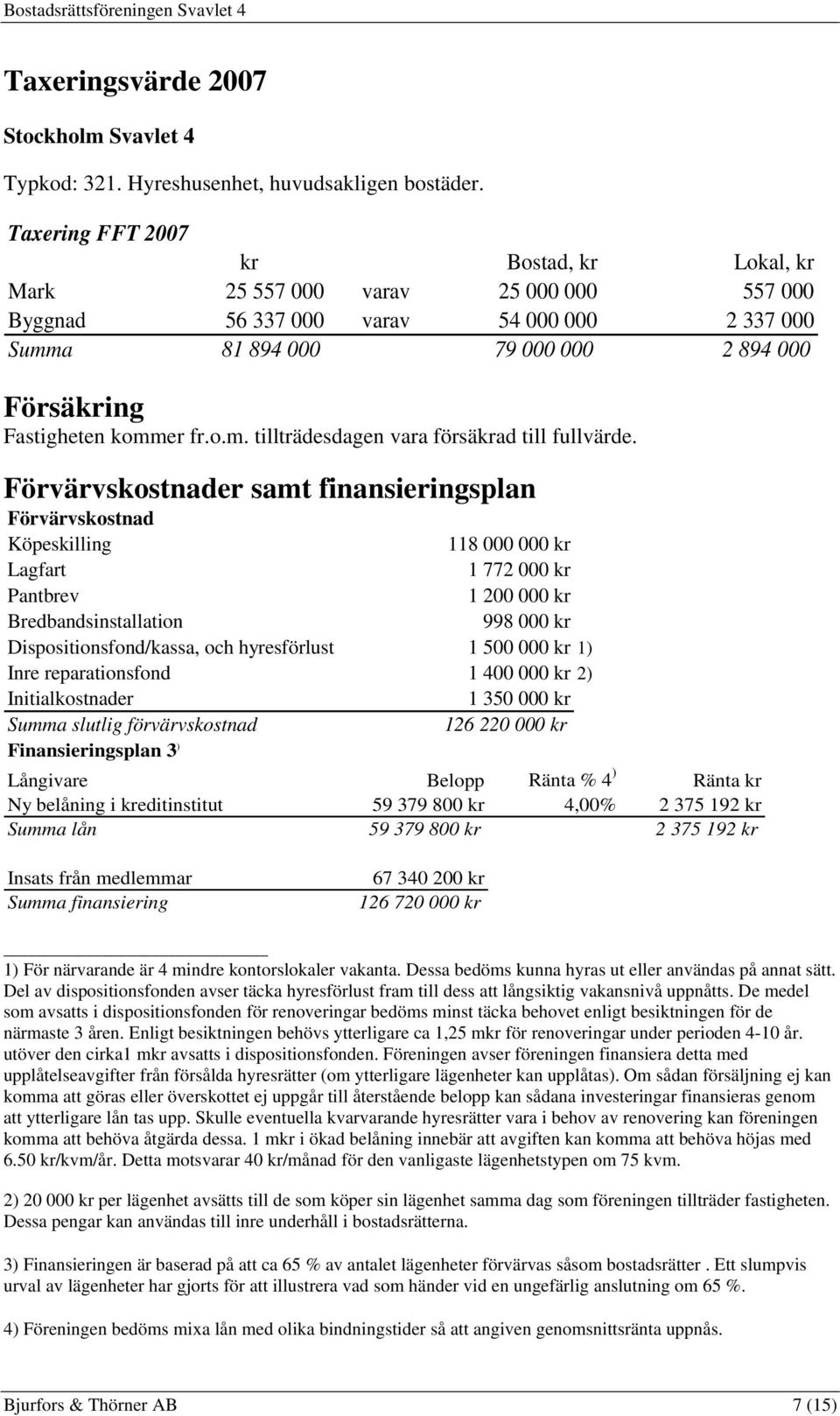 o.m. tillträdesdagen vara försäkrad till fullvärde.