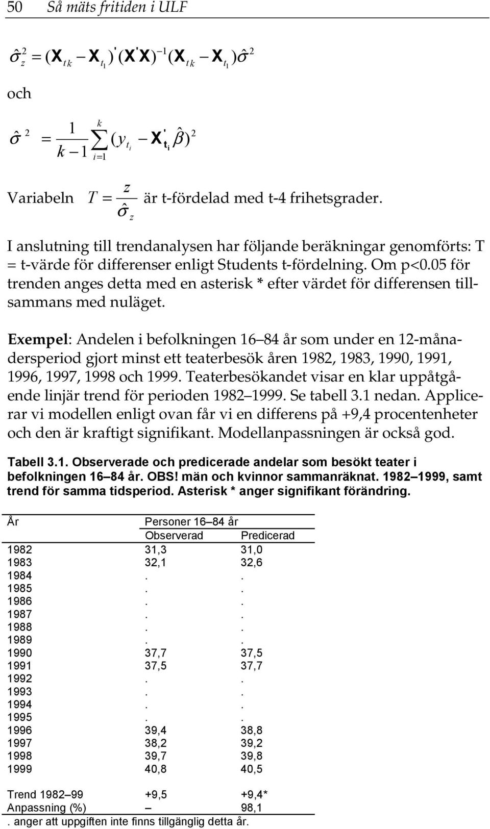 05 för trenden anges detta med en asterisk * efter värdet för differensen tillsammans med nuläget.