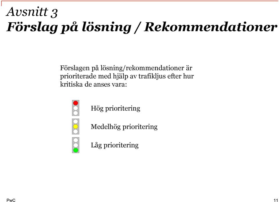 med hjälp av trafikljus efter hur kritiska de anses