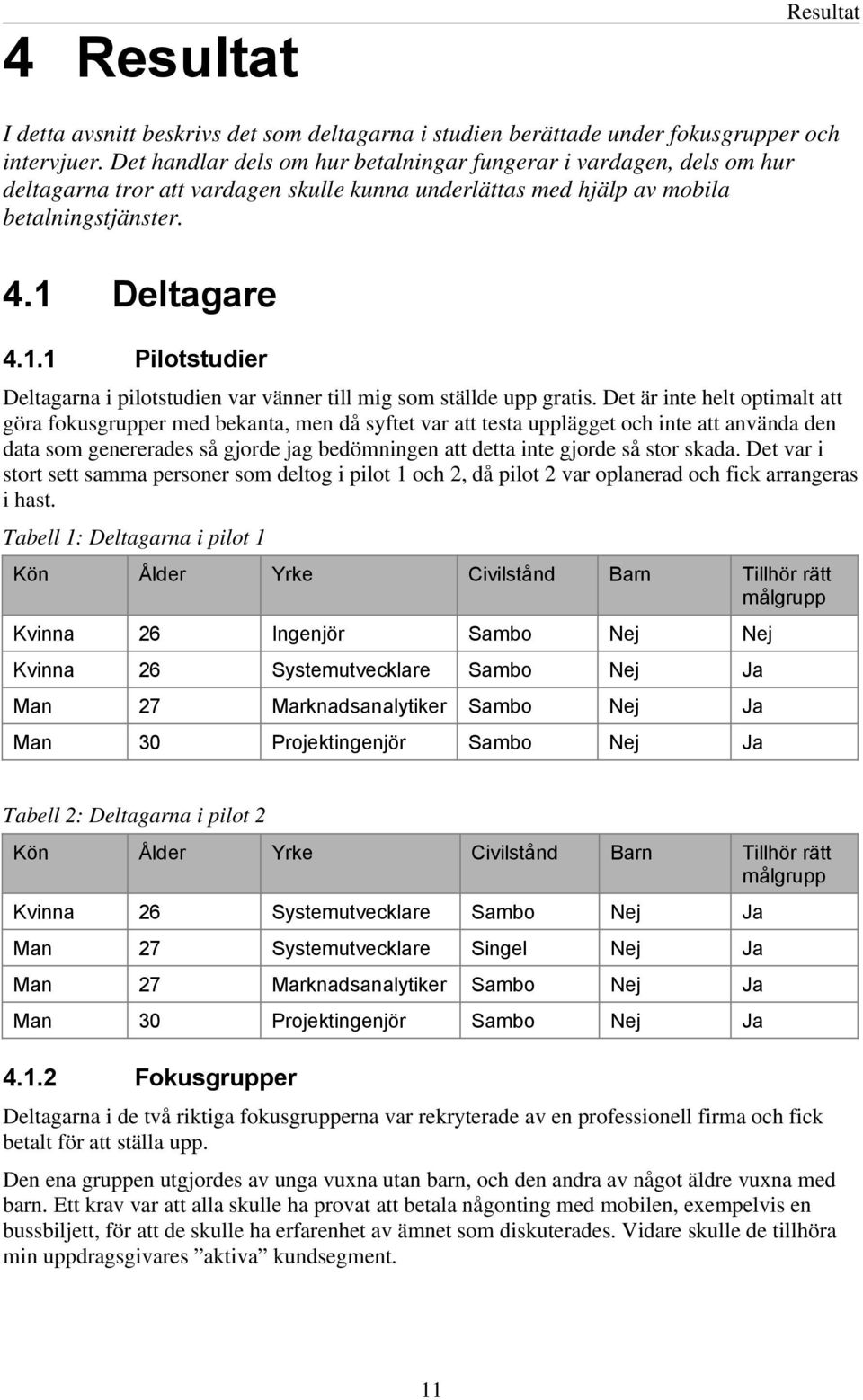 Deltagare 4.1.1 Pilotstudier Deltagarna i pilotstudien var vänner till mig som ställde upp gratis.