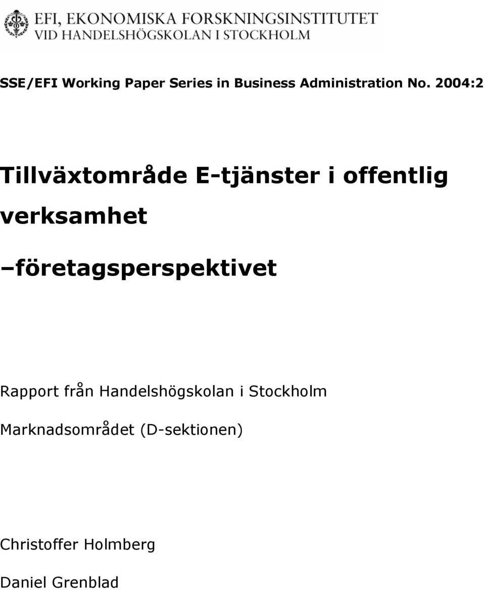 företagsperspektivet Rapport från Handelshögskolan i