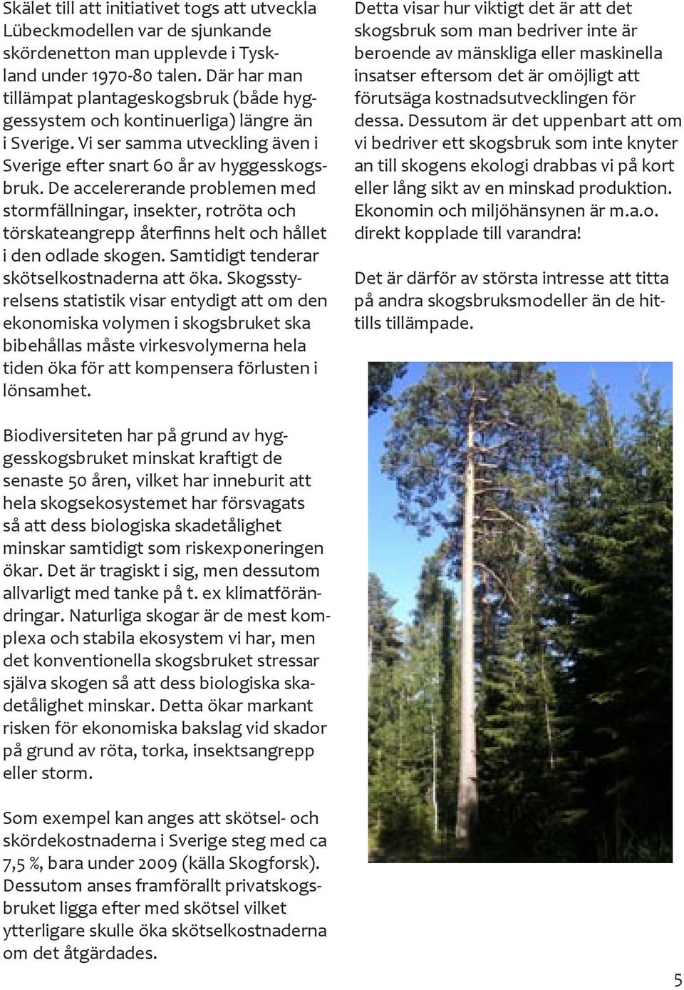 De accelererande problemen med stormfällningar, insekter, rotröta och törskateangrepp återfinns helt och hållet i den odlade skogen. Samtidigt tenderar skötselkostnaderna att öka.