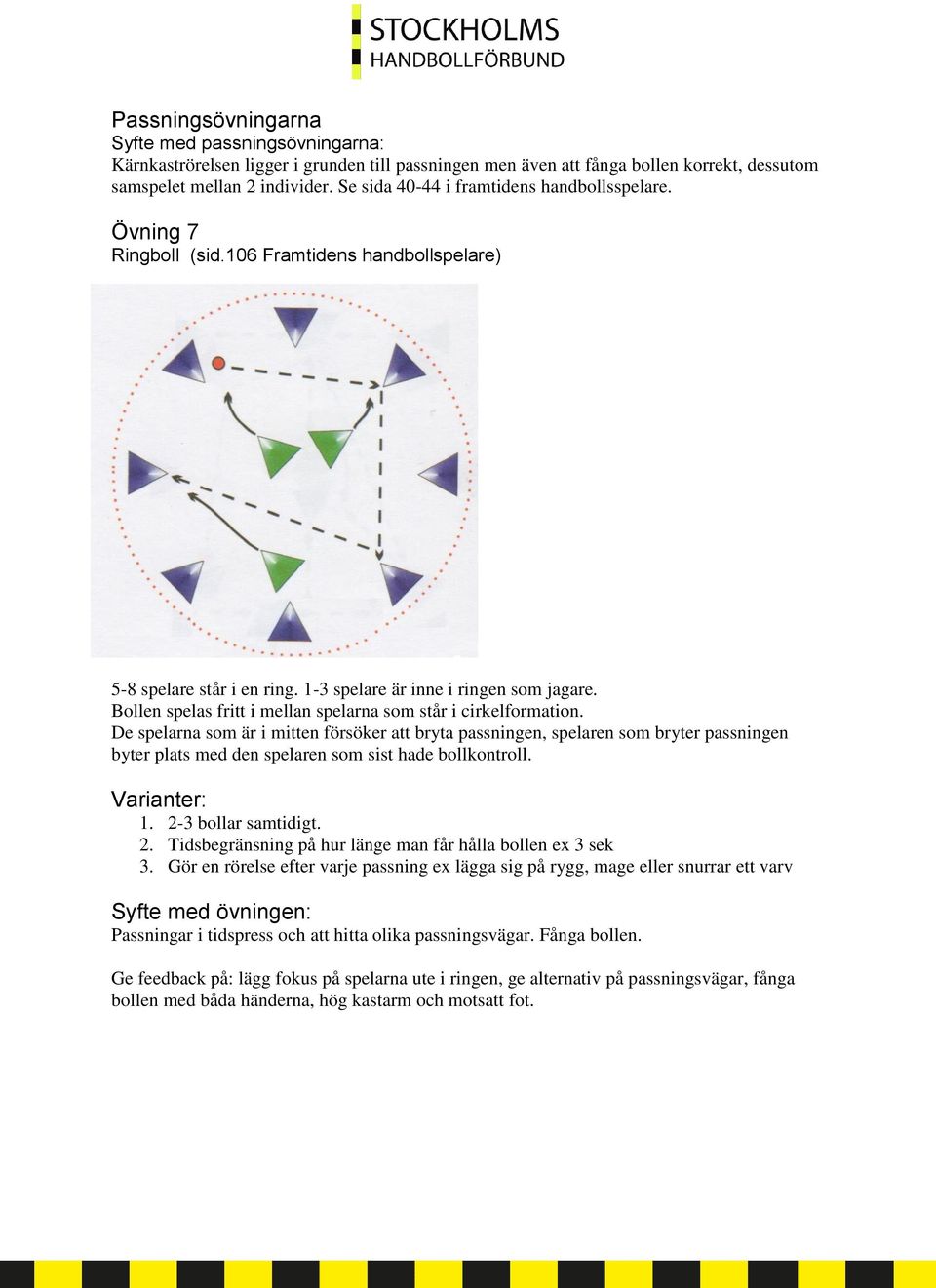 Bollen spelas fritt i mellan spelarna som står i cirkelformation.