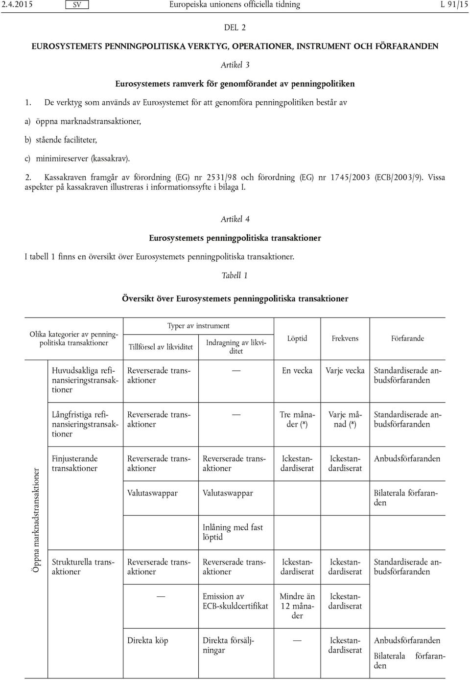 Kassakraven framgår av förordning (EG) nr 2531/98 och förordning (EG) nr 1745/2003 (ECB/2003/9). Vissa aspekter på kassakraven illustreras i informationssyfte i bilaga I.