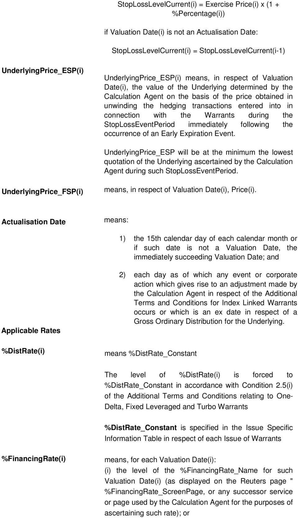 entered into in connection with the Warrants during the StopLossEventPeriod immediately following the occurrence of an Early Expiration Event.