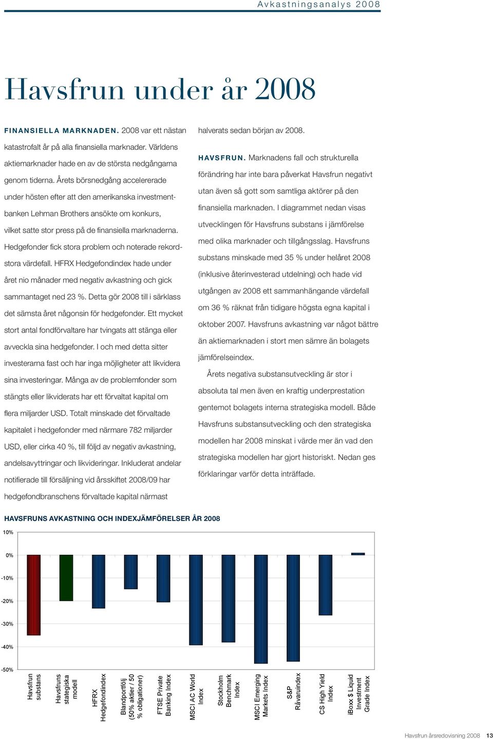 Årets börsnedgång accelererade under hösten efter att den amerikanska investmentbanken Lehman Brothers ansökte om konkurs, vilket satte stor press på de finansiella marknaderna.