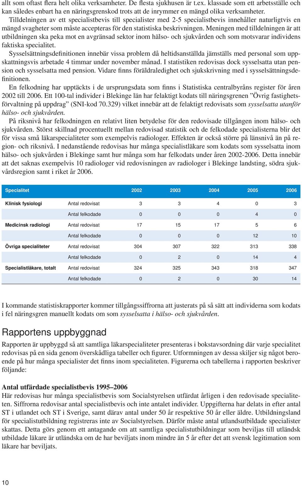 Tilldelningen av ett specialistbevis till specialister med 2-5 specialistbevis innehåller naturligtvis en mängd svagheter som måste accepteras för den statistiska beskrivningen.