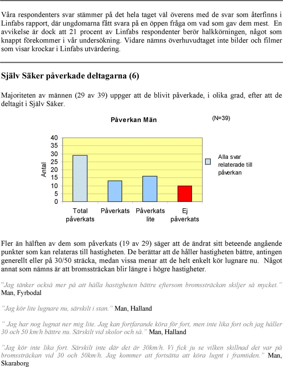 Vidare nämns överhuvudtaget inte bilder och filmer som visar krockar i Linfabs utvärdering.