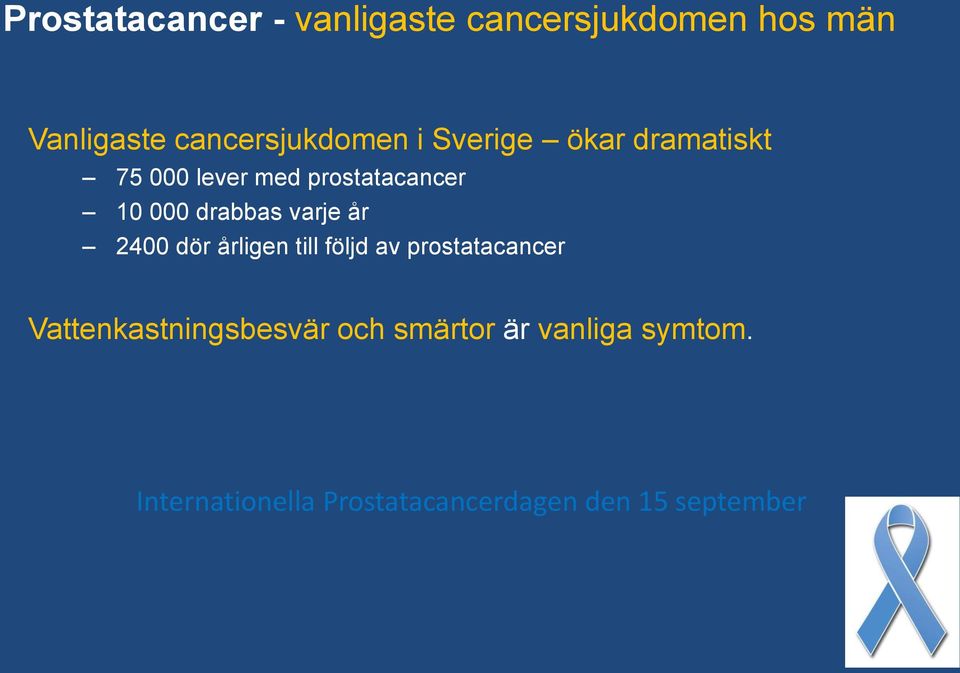 000 drabbas varje år 2400 dör årligen till följd av prostatacancer