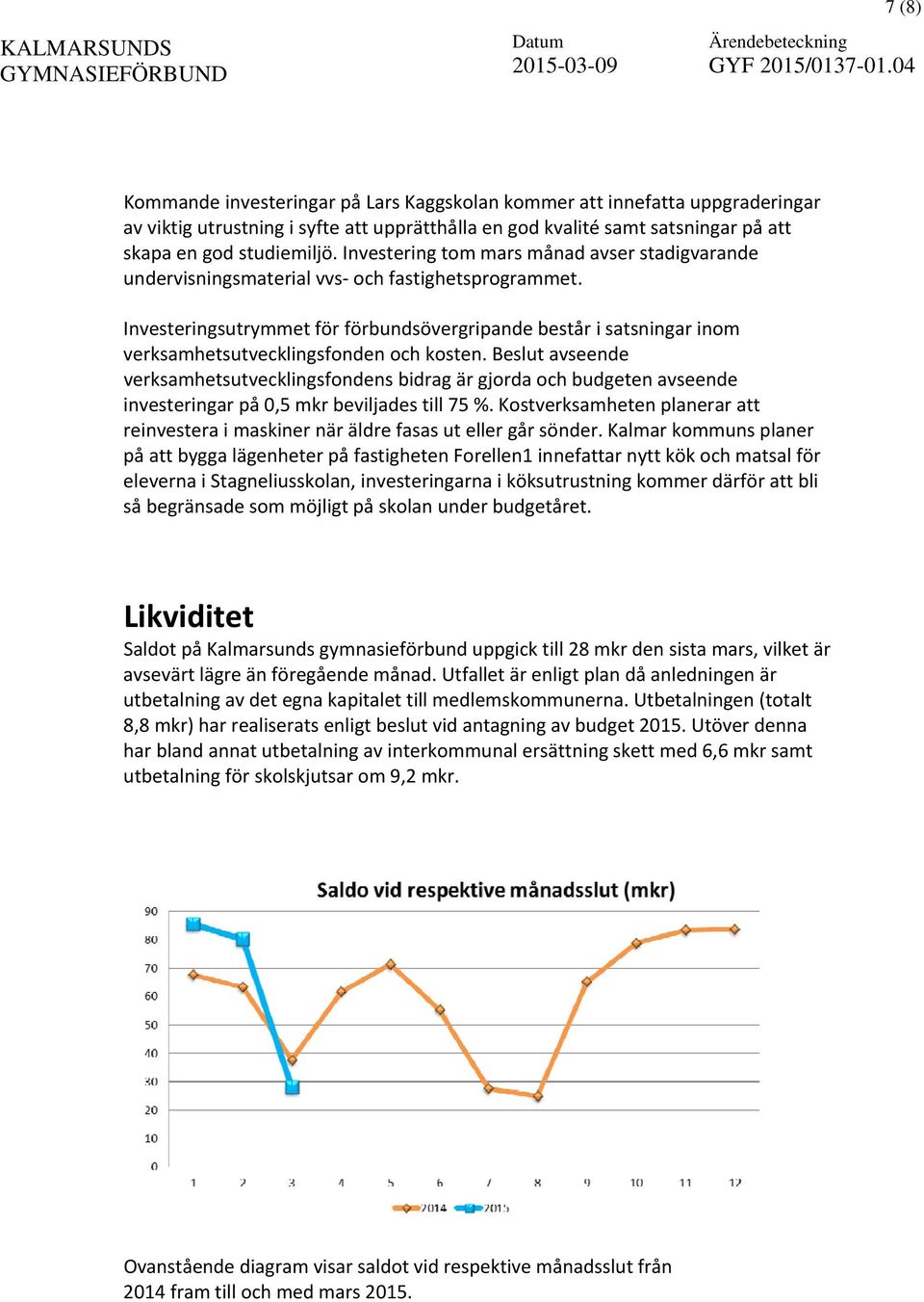 Investeringsutrymmet för förbundsövergripande består i satsningar inom verksamhetsutvecklingsfonden och kosten.