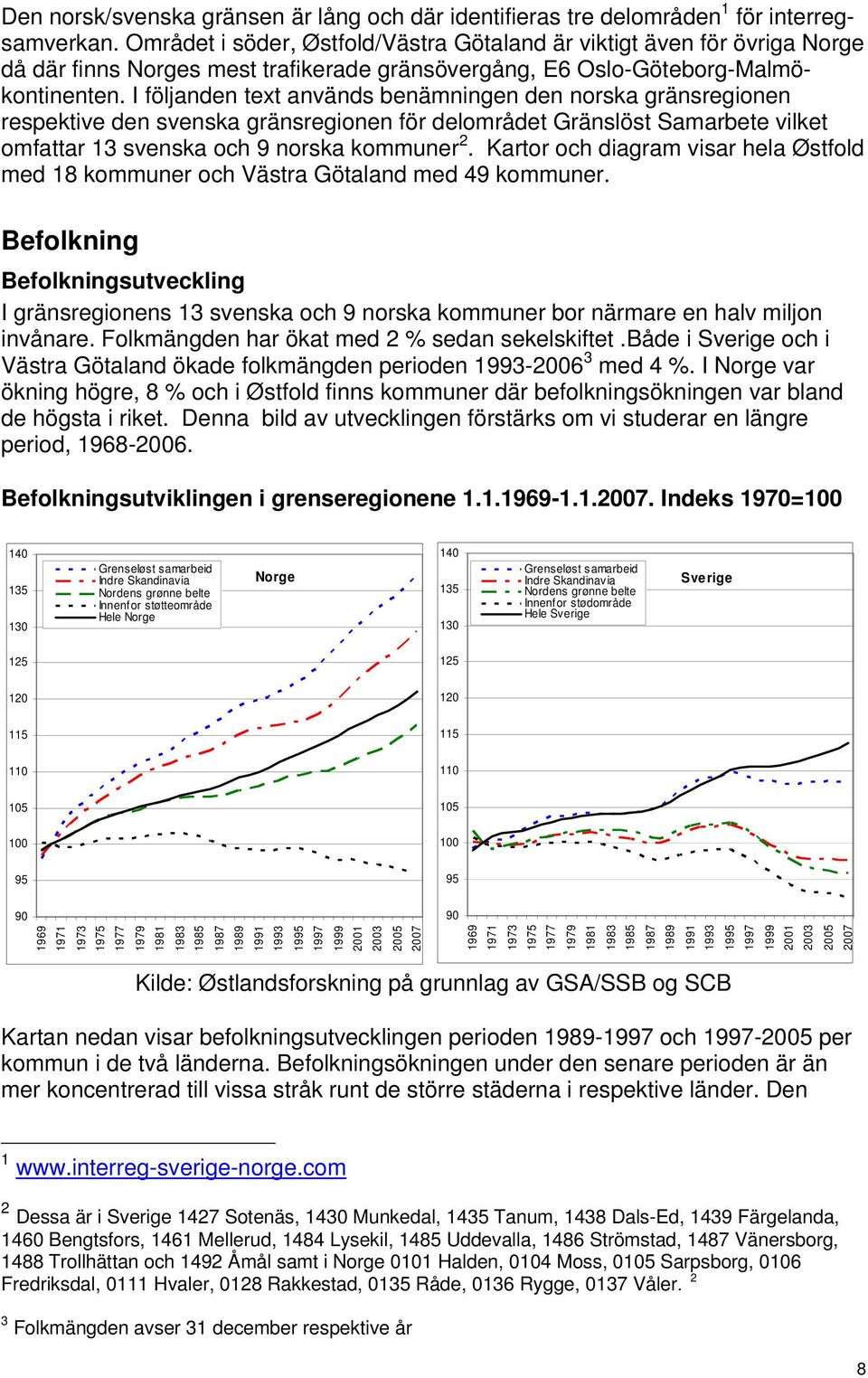 I följanden text används benämningen den norska gränsregionen respektive den svenska gränsregionen för delområdet Gränslöst Samarbete vilket omfattar 13 svenska och 9 norska kommuner 2.