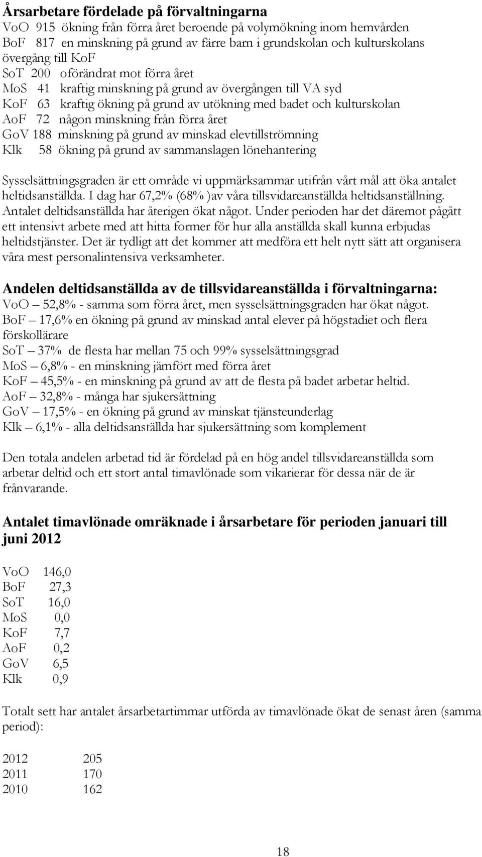 från förra året GoV 188 minskning på grund av minskad elevtillströmning Klk 58 ökning på grund av sammanslagen lönehantering Sysselsättningsgraden är ett område vi uppmärksammar utifrån vårt mål att