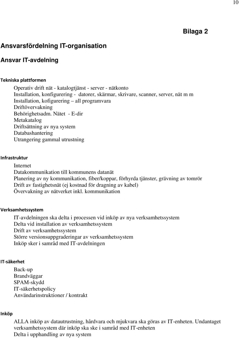 Nätet - E-dir Metakatalog Driftsättning av nya system Databashantering Utrangering gammal utrustning Infrastruktur Internet Datakommunikation till kommunens datanät Planering av ny kommunikation,