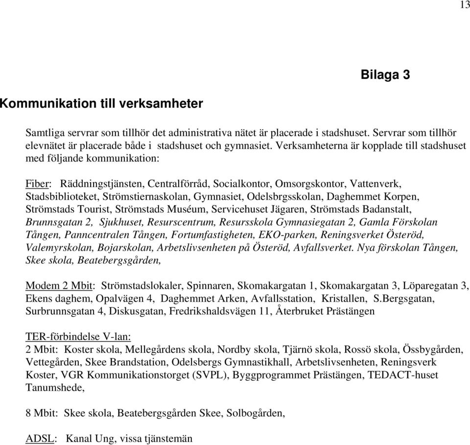 Gymnasiet, Odelsbrgsskolan, Daghemmet Korpen, Strömstads Tourist, Strömstads Muséum, Servicehuset Jägaren, Strömstads Badanstalt, Brunnsgatan 2, Sjukhuset, Resurscentrum, Resursskola Gymnasiegatan 2,