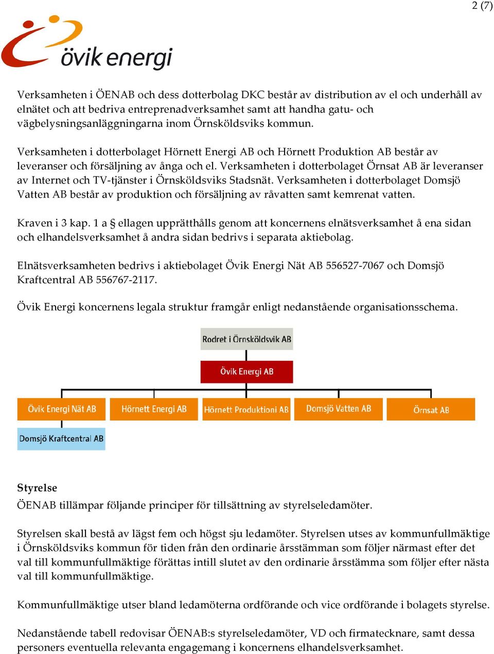 Verksamheten i dotterbolaget Örnsat AB är leveranser av Internet och TV-tjänster i Örnsköldsviks Stadsnät.