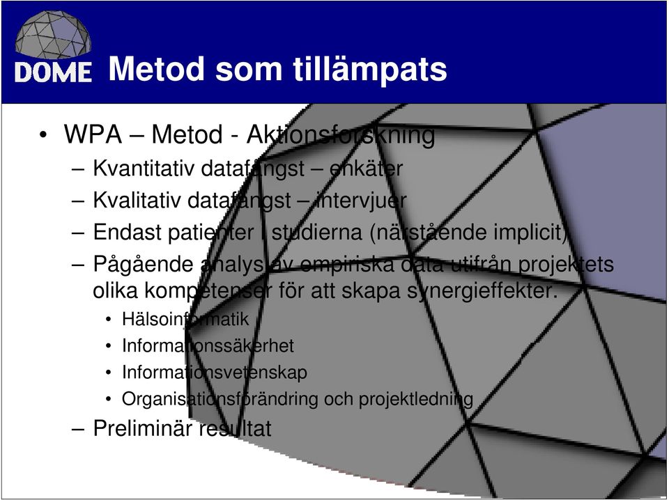 empiriska data utifrån projektets olika kompetenser för att skapa synergieffekter.