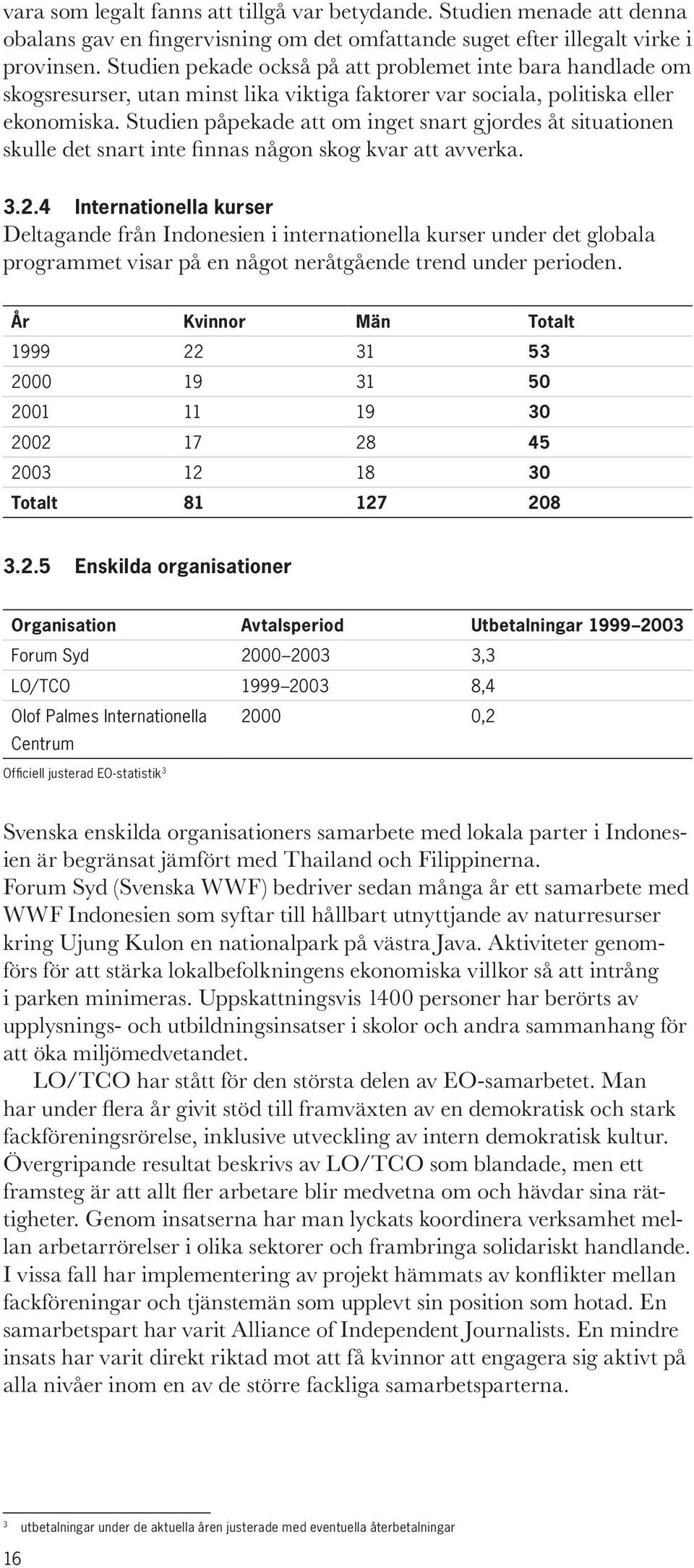 Studien påpekade att om inget snart gjordes åt situationen skulle det snart inte finnas någon skog kvar att avverka. 3.2.