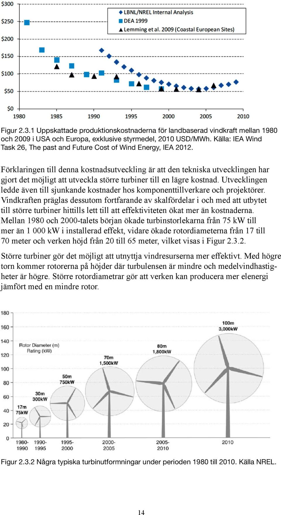 Förklaringen till denna kostnadsutveckling är att den tekniska utvecklingen har gjort det möjligt att utveckla större turbiner till en lägre kostnad.