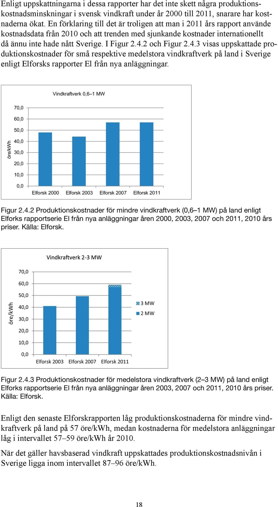 2 och Figur 2.4.3 visas uppskattade produktionskostnader för små respektive medelstora vindkraftverk på land i Sverige enligt Elforsks rapporter El från nya anläggningar.