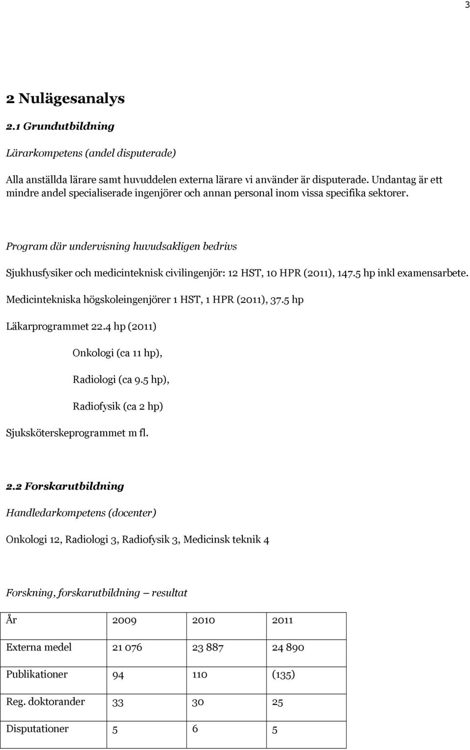 Program där undervisning huvudsakligen bedrivs Sjukhusfysiker och medicinteknisk civilingenjör: 12 HST, 10 HPR (2011), 147.5 hp inkl examensarbete.