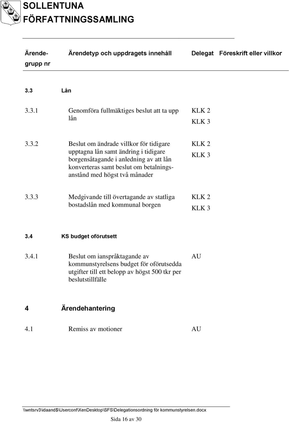 3.3.3 Medgivande till övertagande av statliga bostadslån med kommunal borgen KLK 2 KLK 3 3.4 