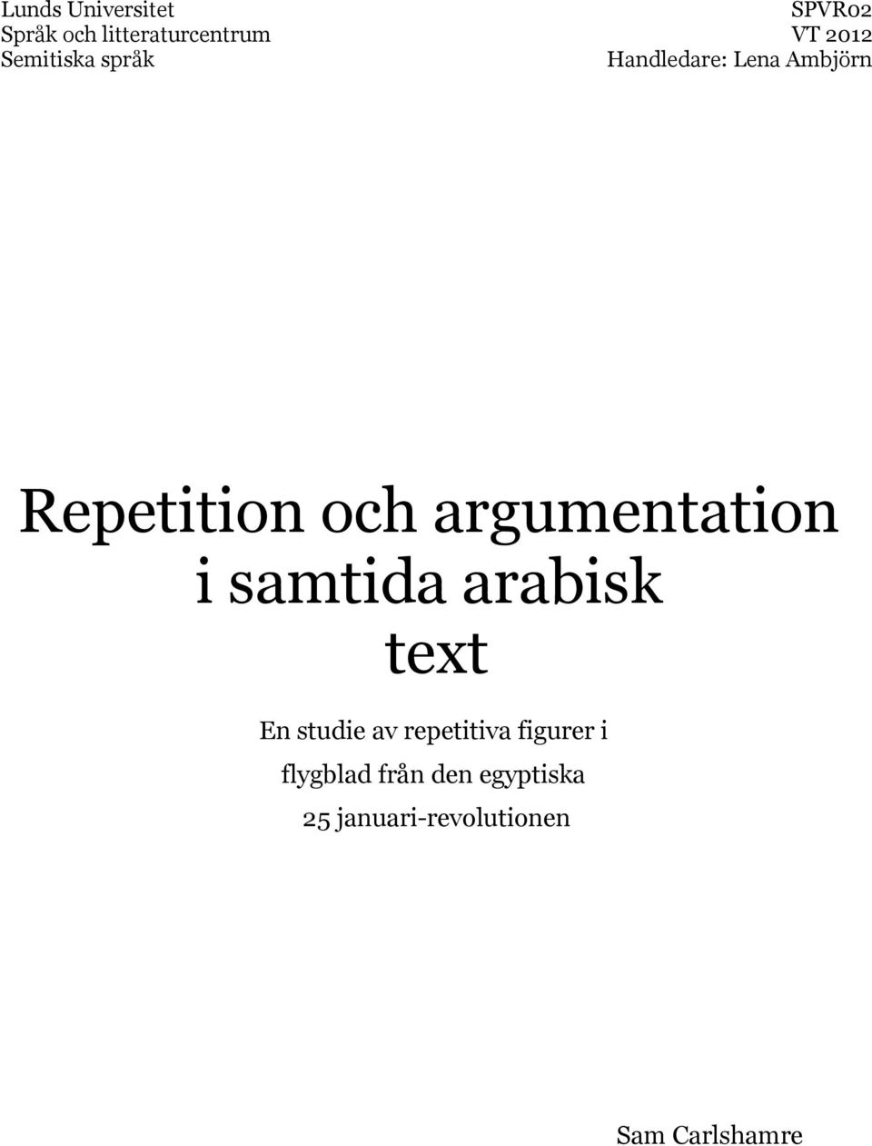 argumentation i samtida arabisk text En studie av repetitiva