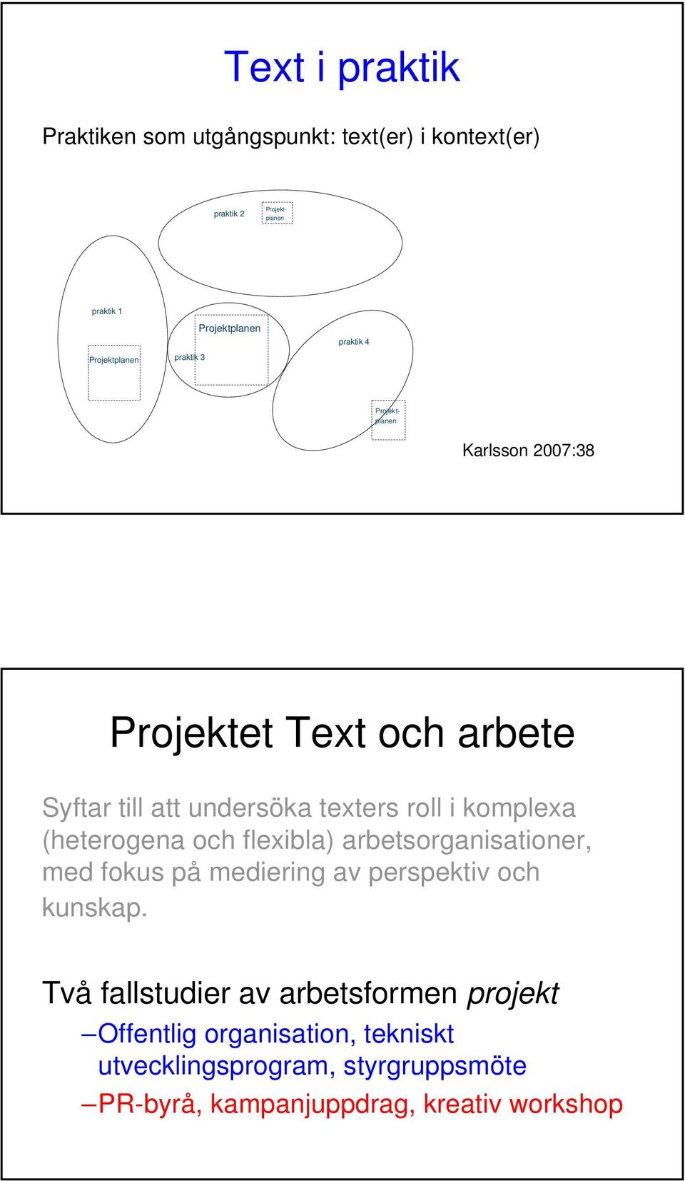 komplexa (heterogena och flexibla) arbetsorganisationer, med fokus på mediering av perspektiv och kunskap.