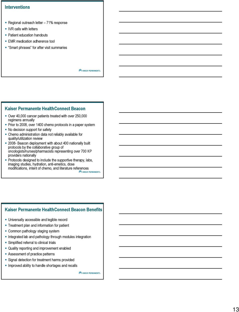 administration data not reliably available for quality/utilization review 2008- Beacon deployment with about 400 nationally built protocols by the collaborative group of