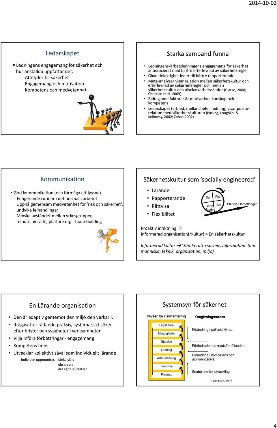 säkerhetsregler Ökad delaktighet leder till bättre rapporterande Meta analyser visar relation mellan säkerhetskultur och efterlevnad av säkerhetsregler och mellan säkerhetskultur och