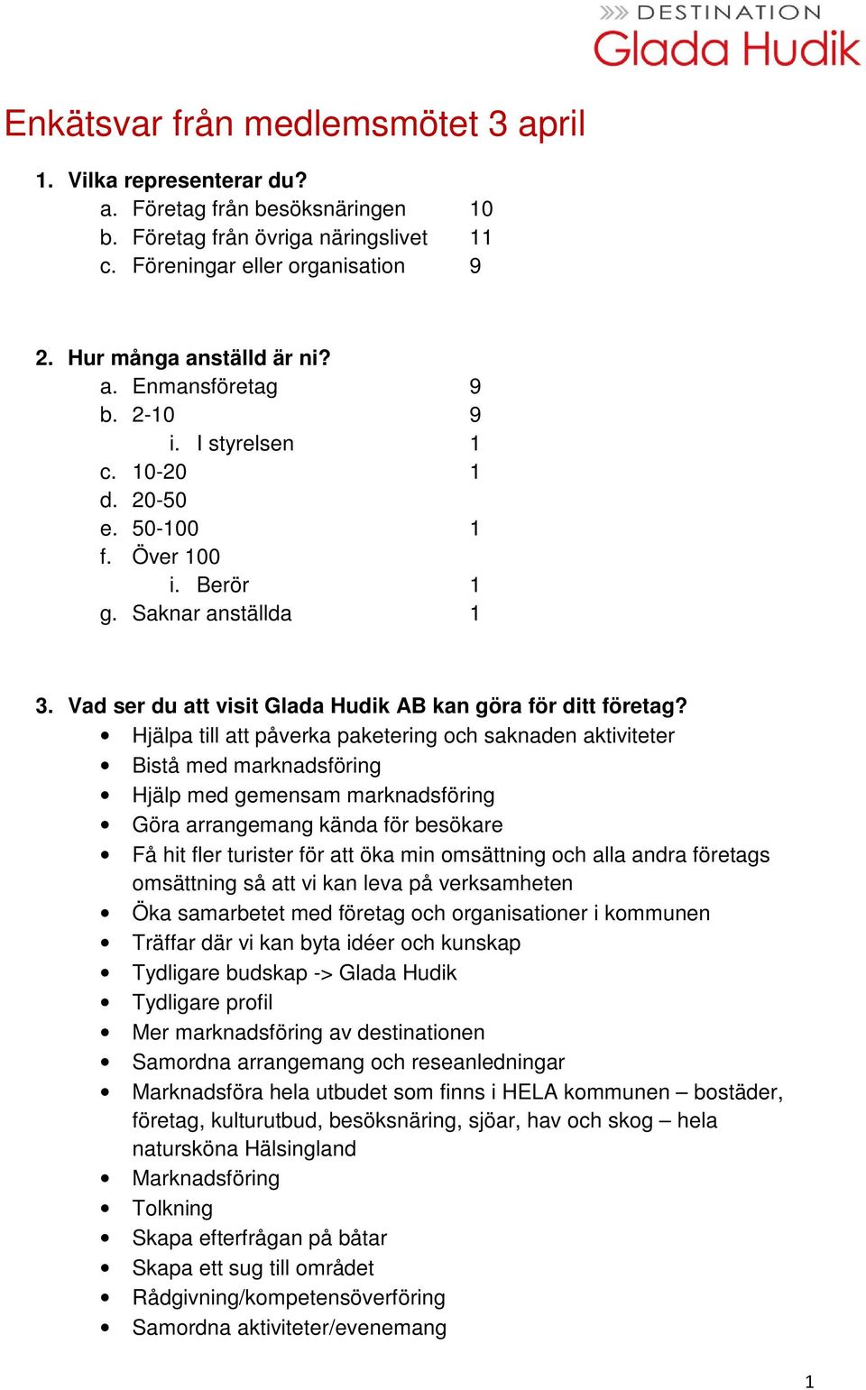 Hjälpa till att påverka paketering och saknaden aktiviteter Bistå med marknadsföring Hjälp med gemensam marknadsföring Göra arrangemang kända för besökare Få hit fler turister för att öka min