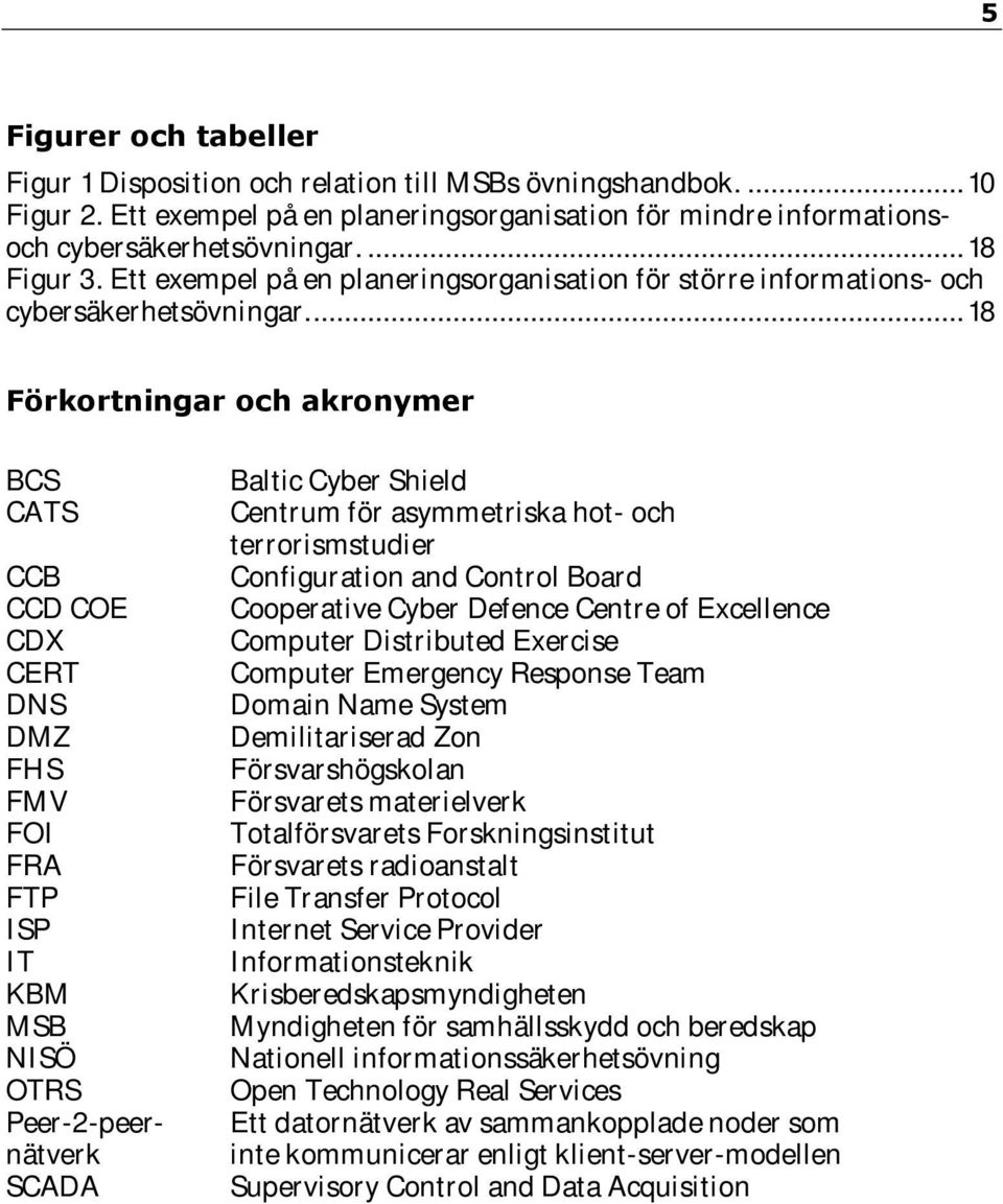 ... 18 Förkortningar och akronymer BCS CATS CCB CCD COE CDX CERT DNS DMZ FHS FMV FOI FRA FTP ISP IT KBM MSB NISÖ OTRS Peer-2-peernätverk SCADA Baltic Cyber Shield Centrum för asymmetriska hot- och