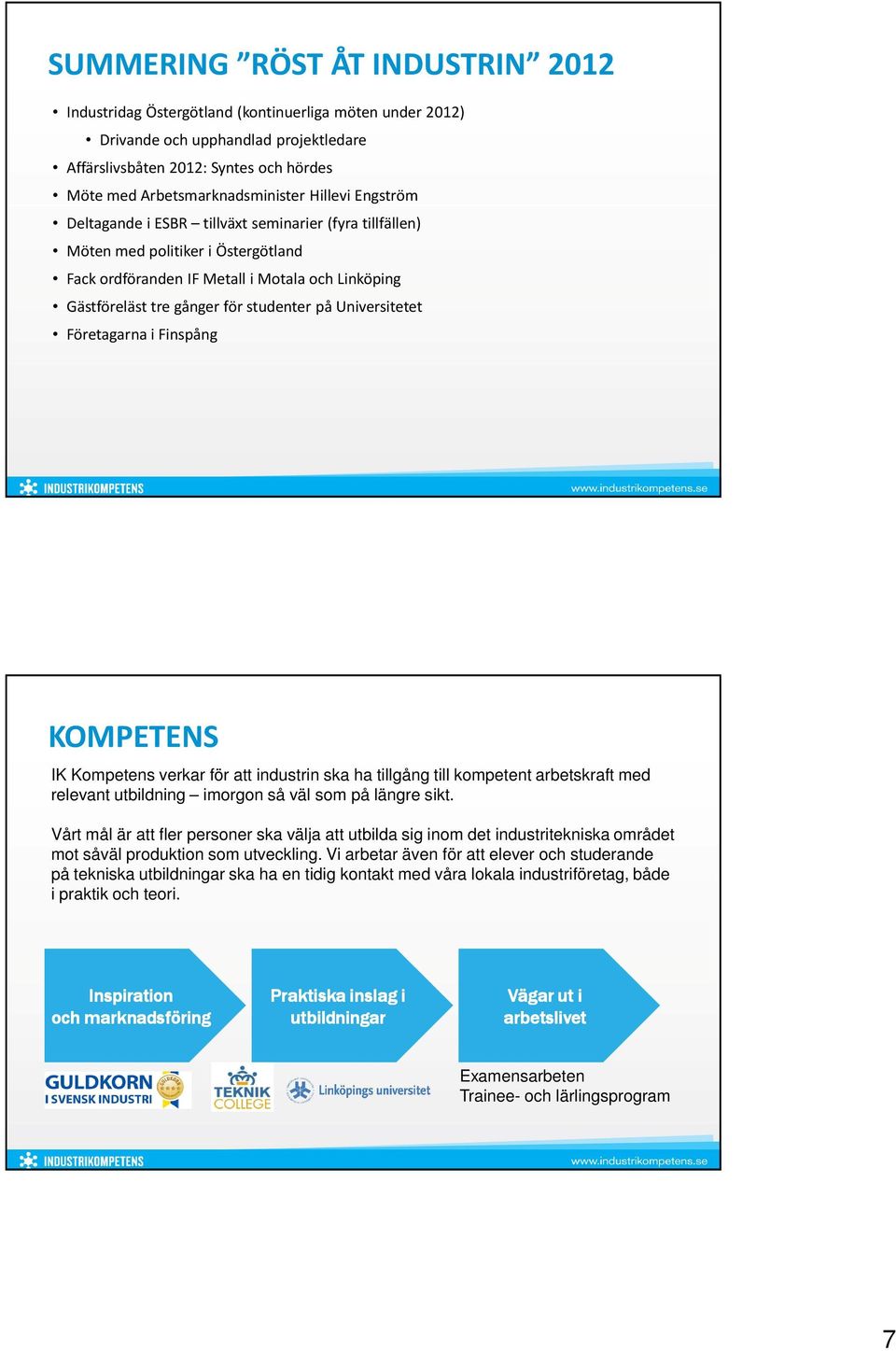 gånger för studenter på Universitetet Företagarna i Finspång KOMPETENS IK Kompetens verkar för att industrin ska ha tillgång till kompetent arbetskraft med relevant utbildning imorgon så väl som på