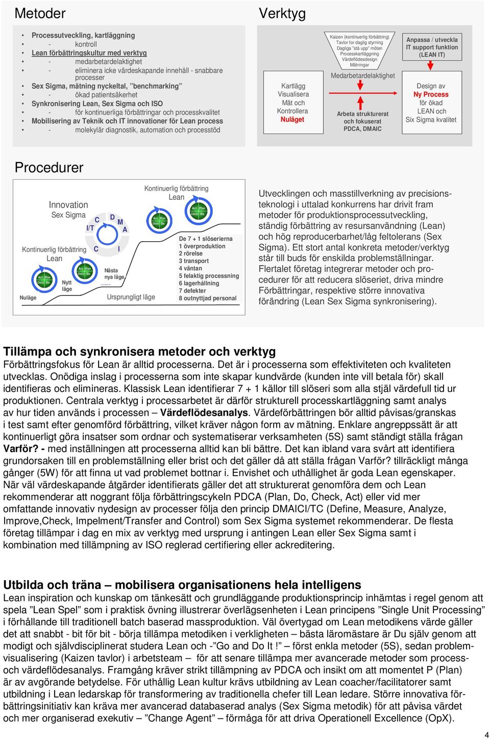 molekylär diagnostik, automation och processtöd Kartlägg Visualisera Mät och Kontrollera Nuläget Kaizen (kontinuerlig förbättring) Tavlor for daglig styrning Dagliga stå upp möten Processkartläggning