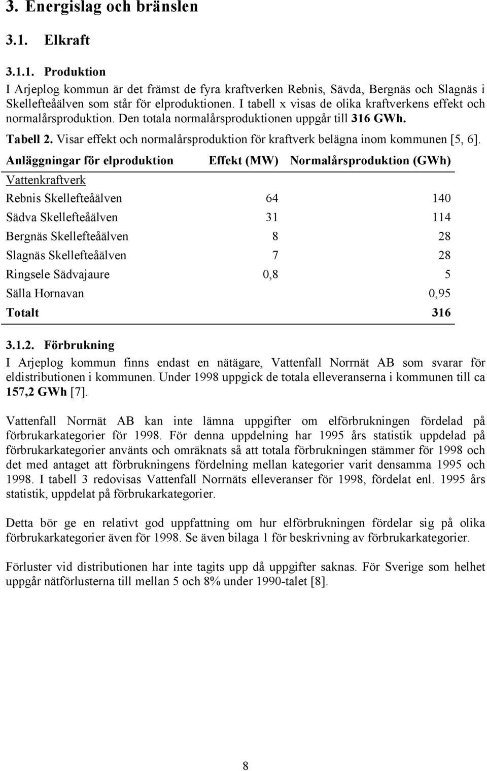 Visar effekt och normalårsproduktion för kraftverk belägna inom kommunen [5, 6].