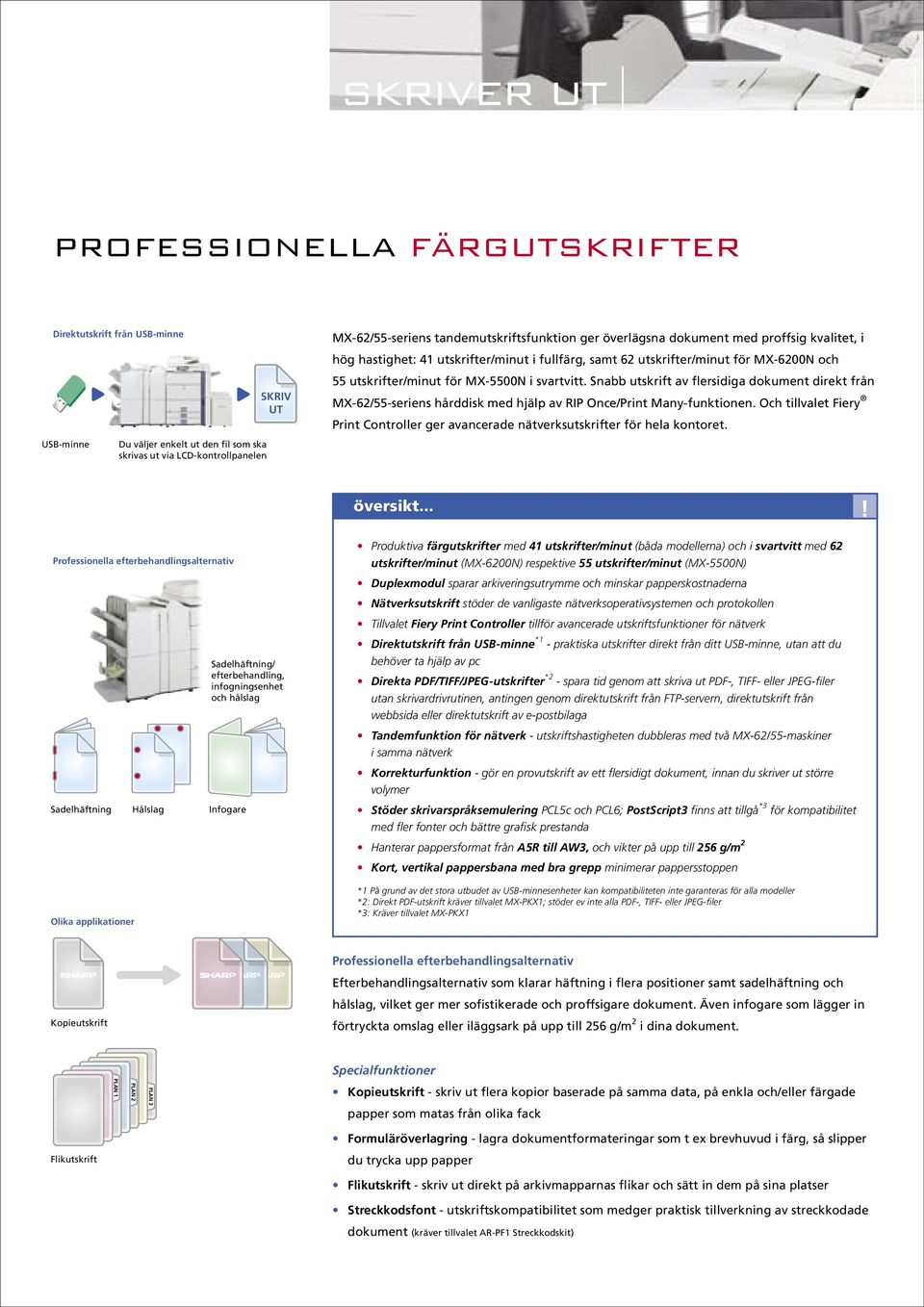 svartvitt. Snabb utskrift av flersidiga dokument direkt från MX-62/55-seriens hårddisk med hjälp av RIP Once/Print Many-funktionen.