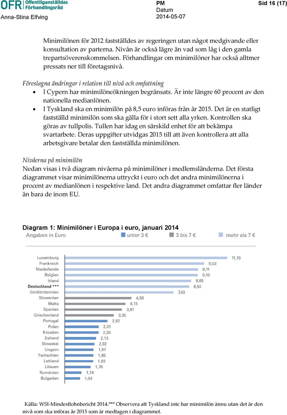 Är inte längre 60 procent av den nationella medianlönen. I Tyskland ska en minimilön på 8,5 euro införas från år 2015.