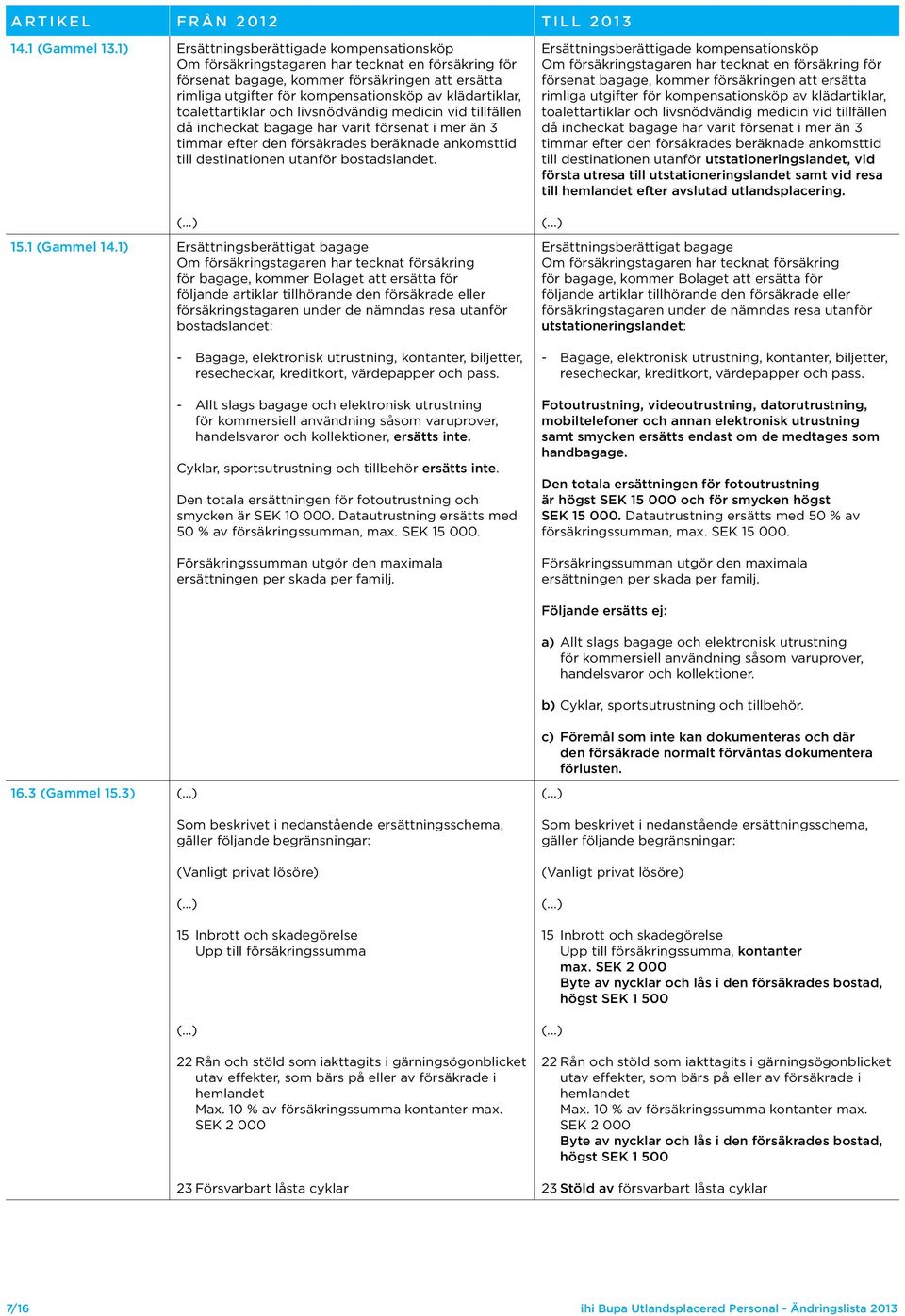 toalettartiklar och livsnödvändig medicin vid tillfällen då incheckat bagage har varit försenat i mer än 3 timmar efter den försäkrades beräknade ankomsttid till destinationen utanför bostadslandet.