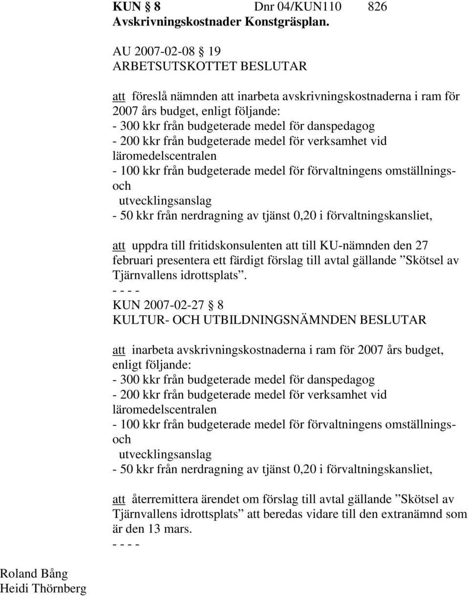 kkr från budgeterade medel för verksamhet vid läromedelscentralen - 100 kkr från budgeterade medel för förvaltningens omställningsoch utvecklingsanslag - 50 kkr från nerdragning av tjänst 0,20 i