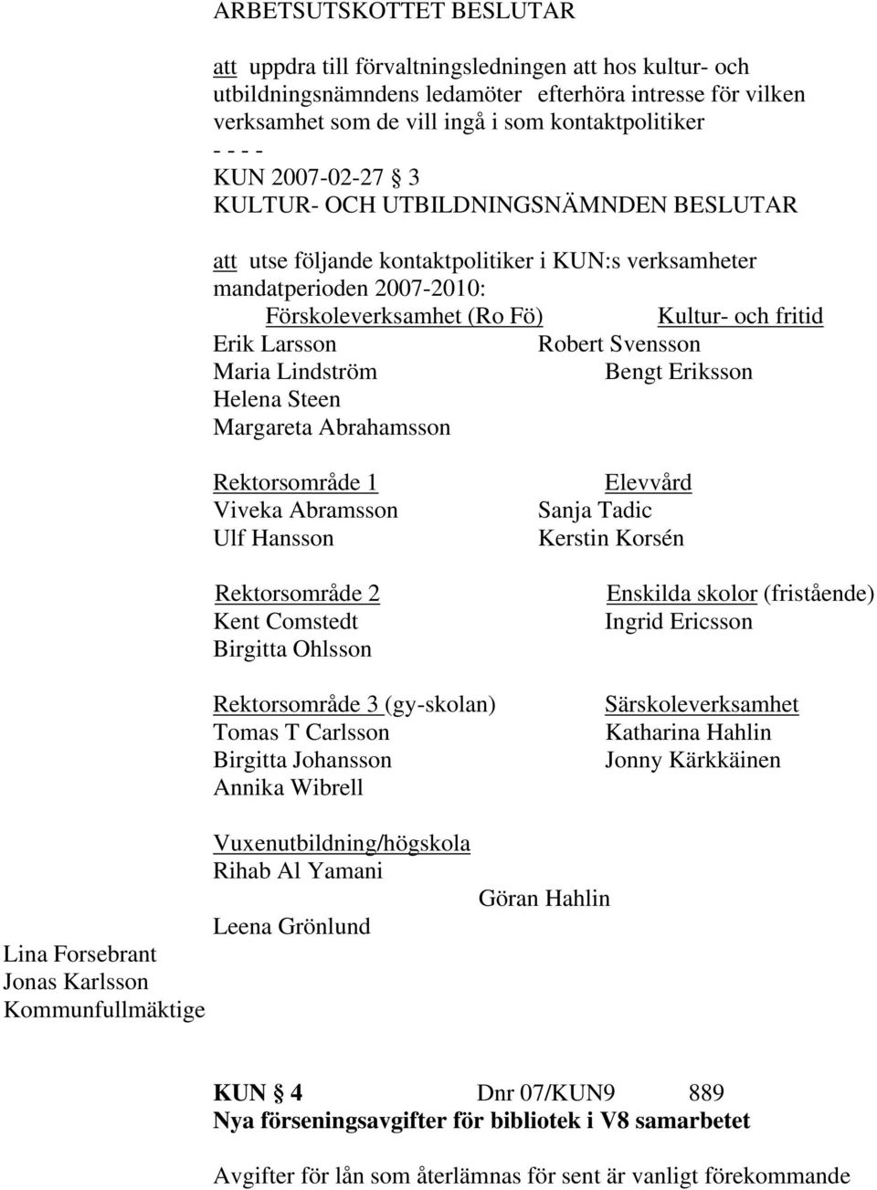 Eriksson Helena Steen Margareta Abrahamsson Rektorsområde 1 Viveka Abramsson Ulf Hansson Rektorsområde 2 Kent Comstedt Birgitta Ohlsson Rektorsområde 3 (gy-skolan) Tomas T Carlsson Birgitta Johansson