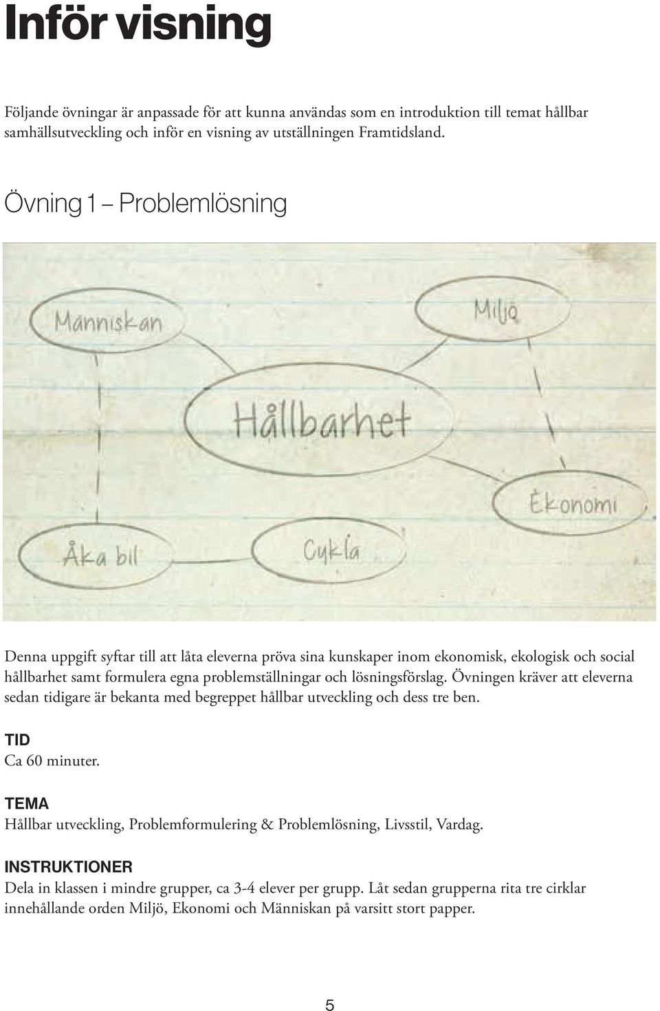 lösningsförslag. Övningen kräver att eleverna sedan tidigare är bekanta med begreppet hållbar utveckling och dess tre ben. TID Ca 60 minuter.