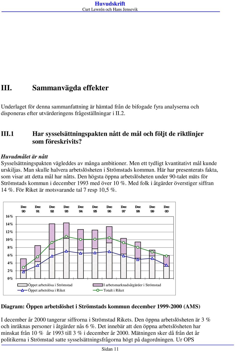 Men ett tydligt kvantitativt mål kunde urskiljas. Man skulle halvera arbetslösheten i Strömstads kommun. Här har presenterats fakta, som visar att detta mål har nåtts.