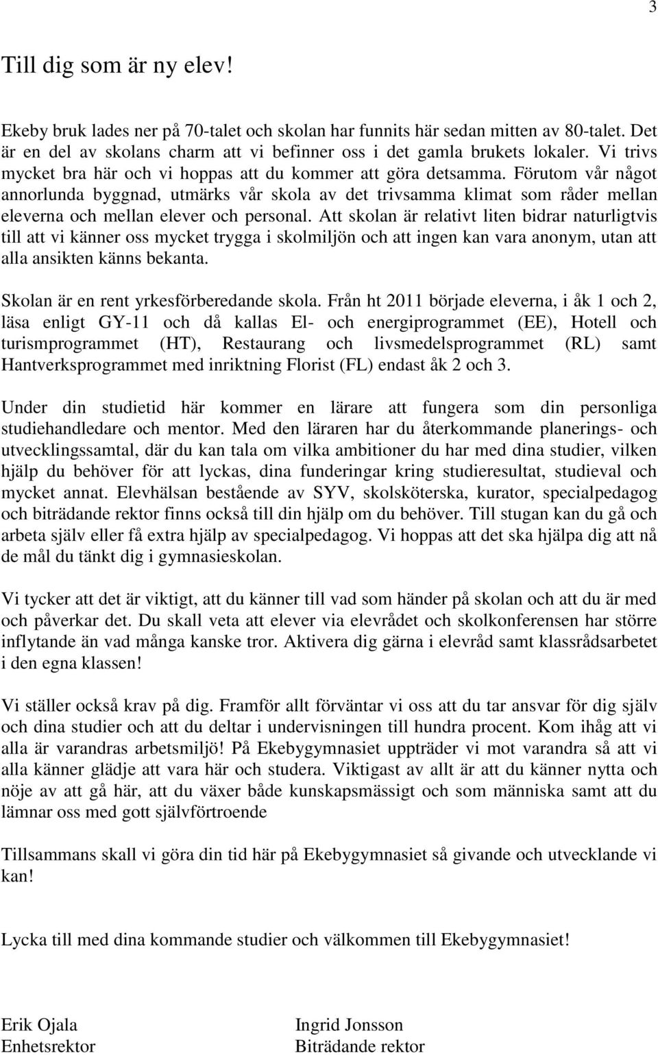 Förutom vår något annorlunda byggnad, utmärks vår skola av det trivsamma klimat som råder mellan eleverna och mellan elever och personal.